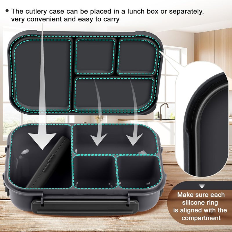 Amathley Lunch Box Kids,Bento Box Adult,Leakproof Lunch Containers for Adults/Kids/Toddler,1200ML-4 Compartments bento Lunch box with Utensil,Microwave & Dishwasher & Freezer Safe (Dark Gray) - Image 4